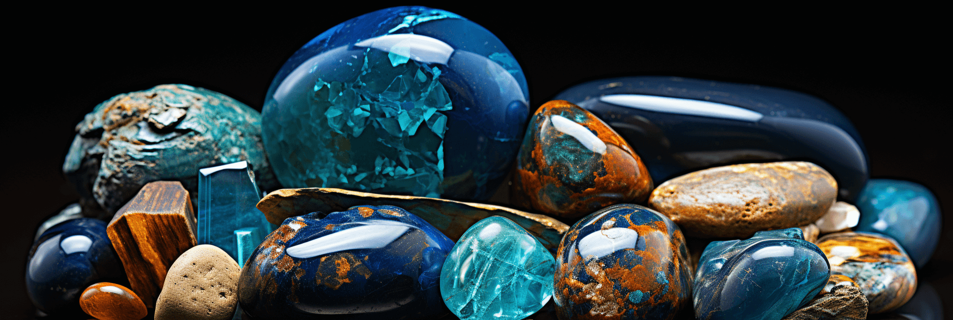 Azurite with other blue gemstones