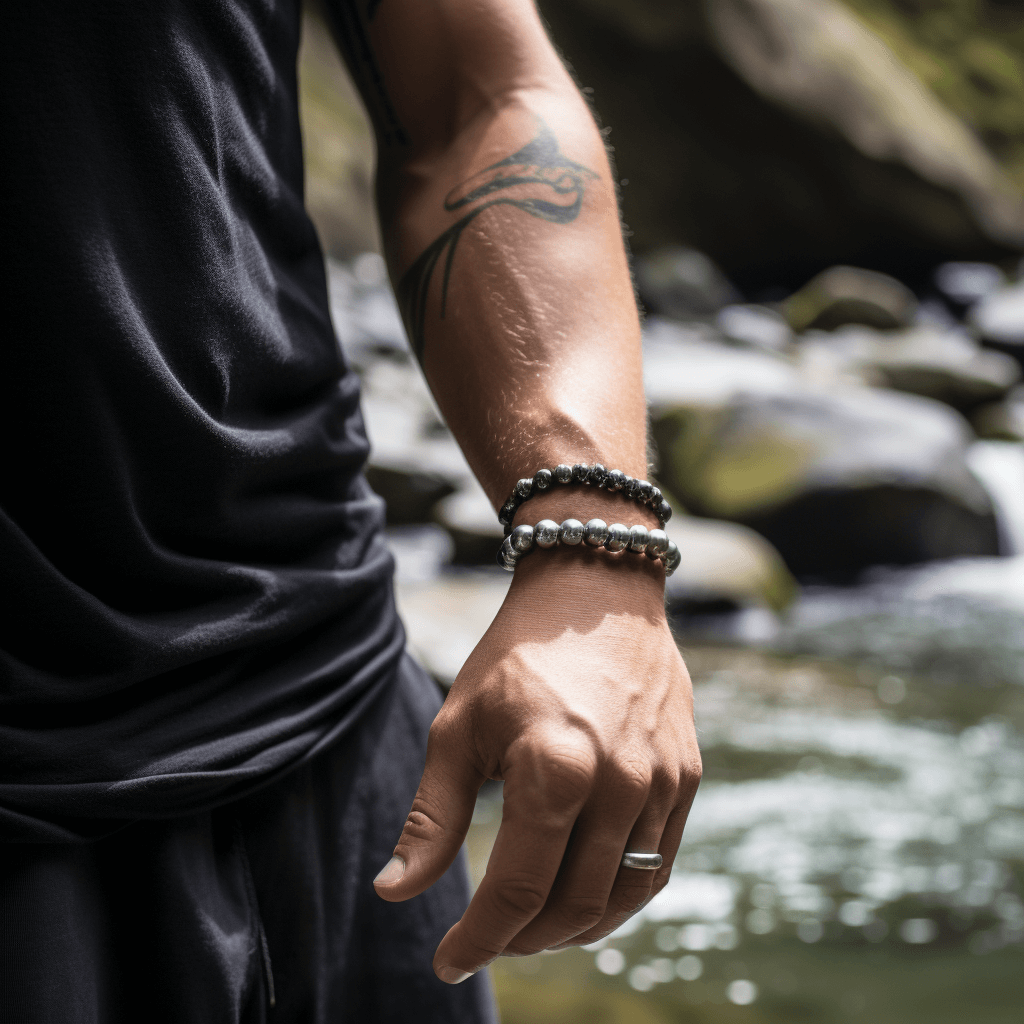 Hematite Bracelet on Men Hematite Bracelet on Men