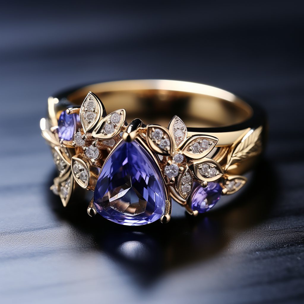 Iolite Ring with Diamond