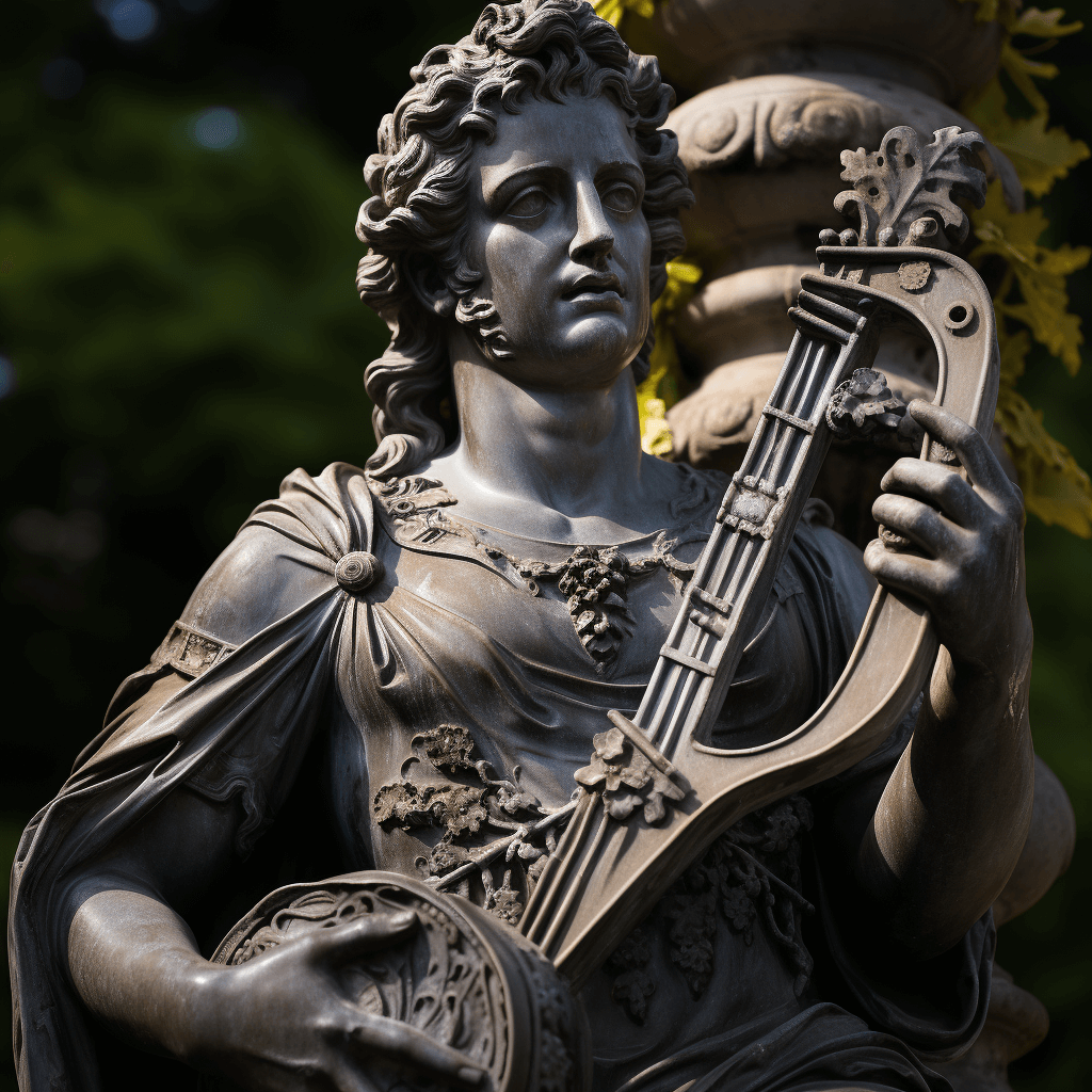 Statue of Apollo holding a laurel wreath and lyre