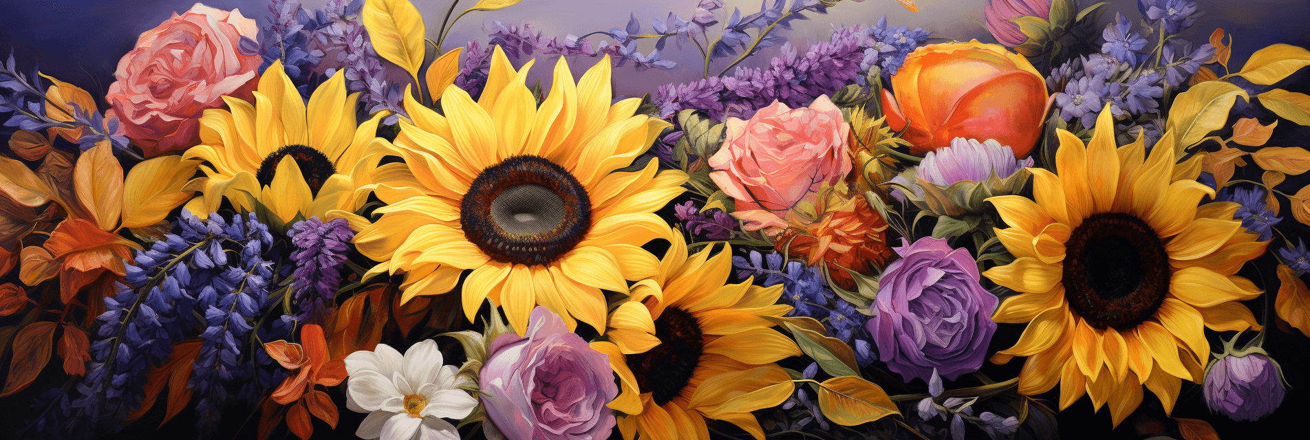 Sunflowers Lavender and Roses