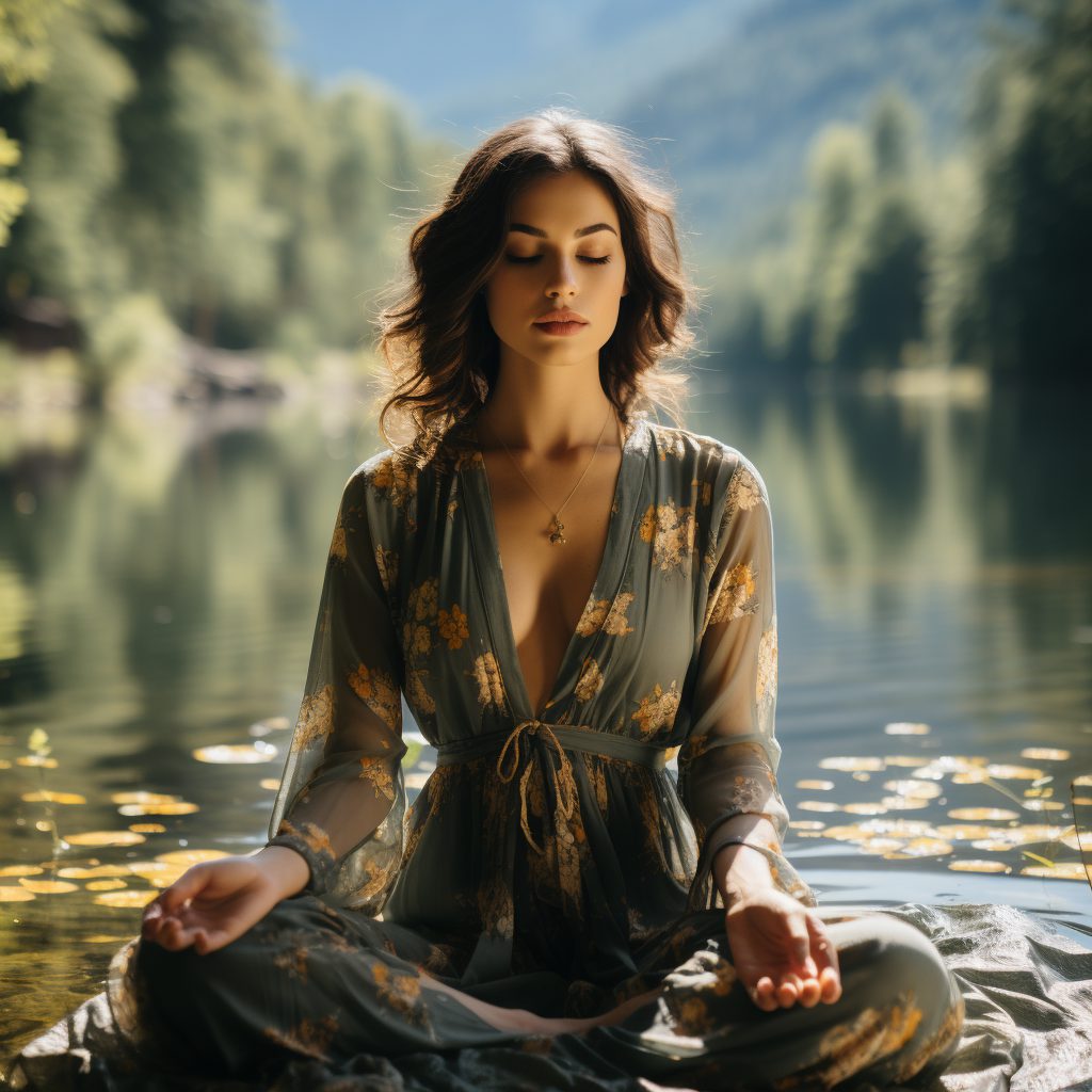 Women Do Meditation on Nature